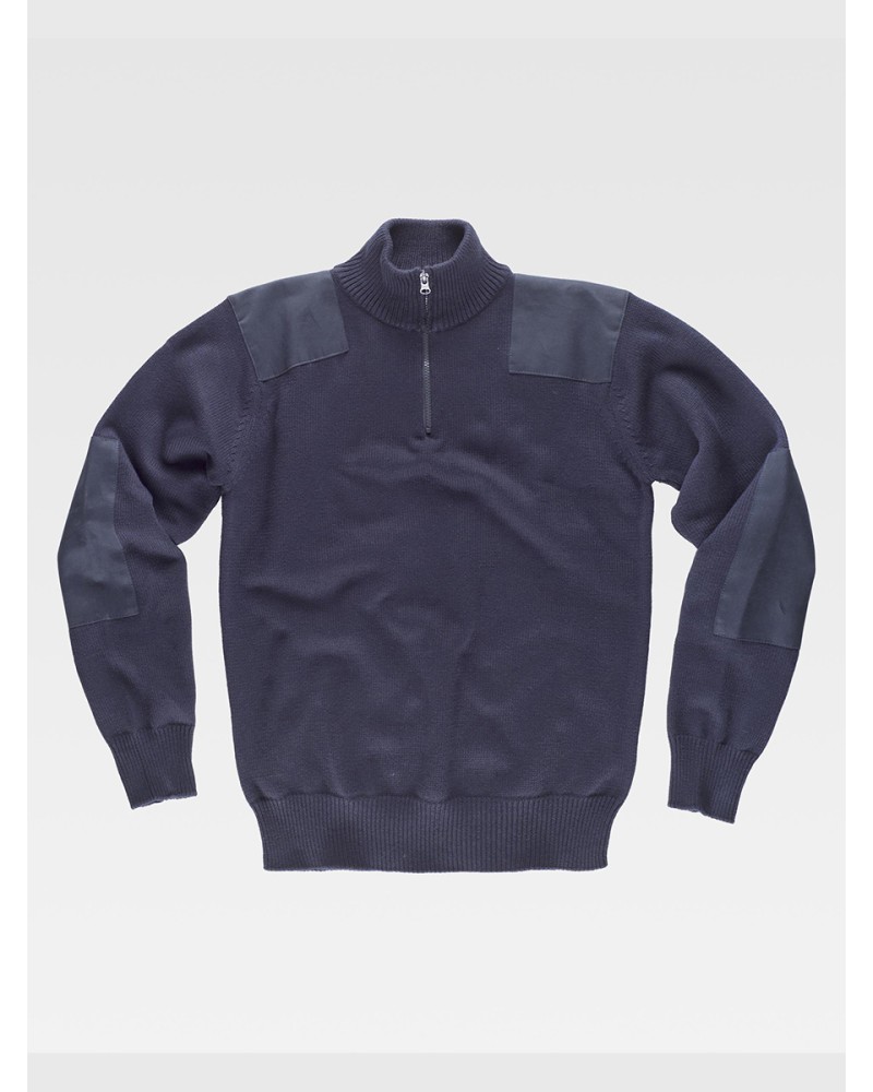 PULLOVER UNISEX MEZZA ZIP RINFORZI IN TWILL