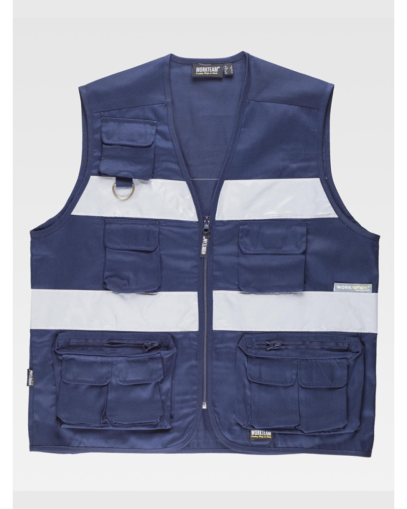 GILET MULTITASCHE LEGGERO BANDE RIFRANGENTI