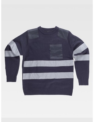 PULLOVER GIROCOLLO RINFORZI IN TWILL BANDE RIFRANGENTI