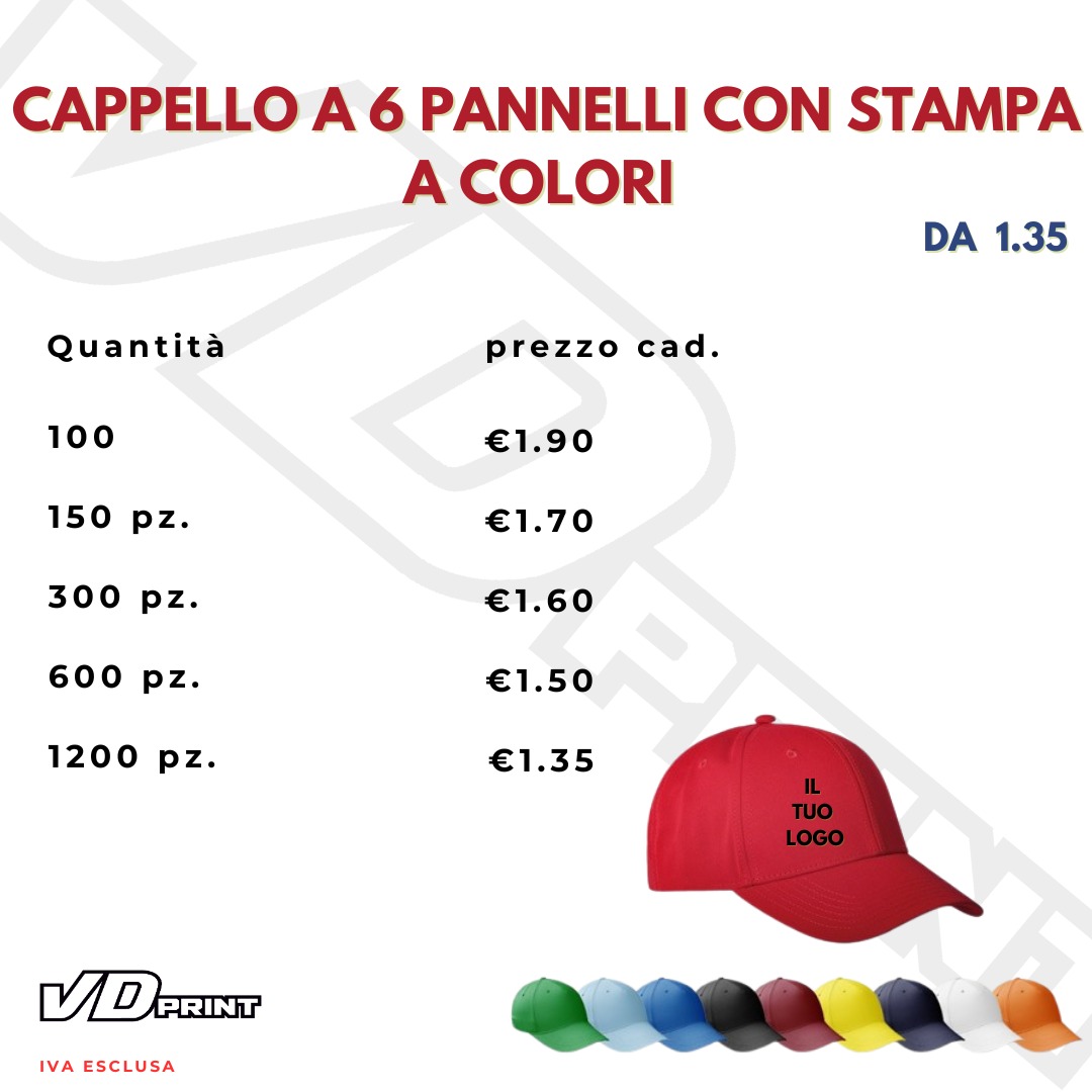 Cappello a 6 Pannelli con Stampa a Colori